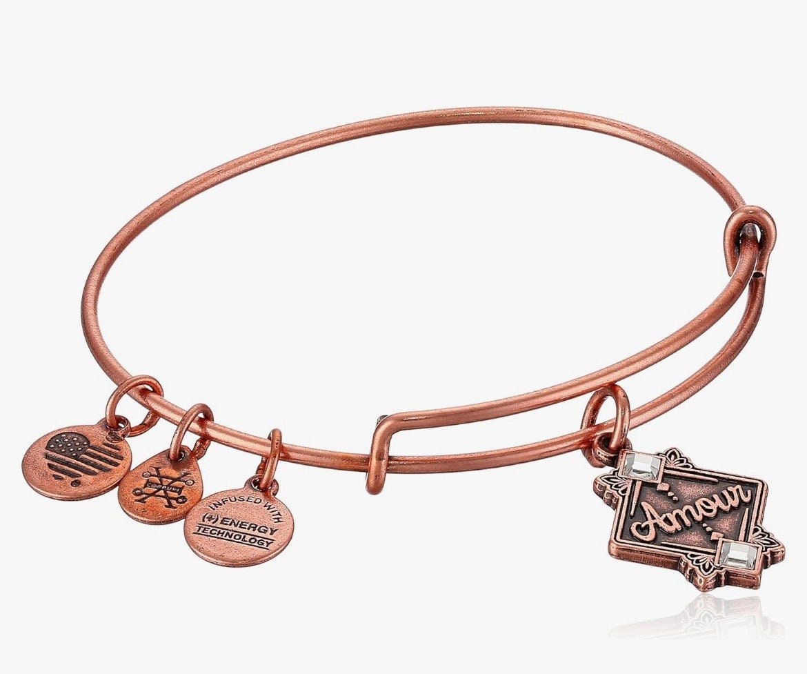 Alex And Ani - Amour (Love) Rafaelian Rose Gold/Silver Bangle w/Swarovski Square Crystals