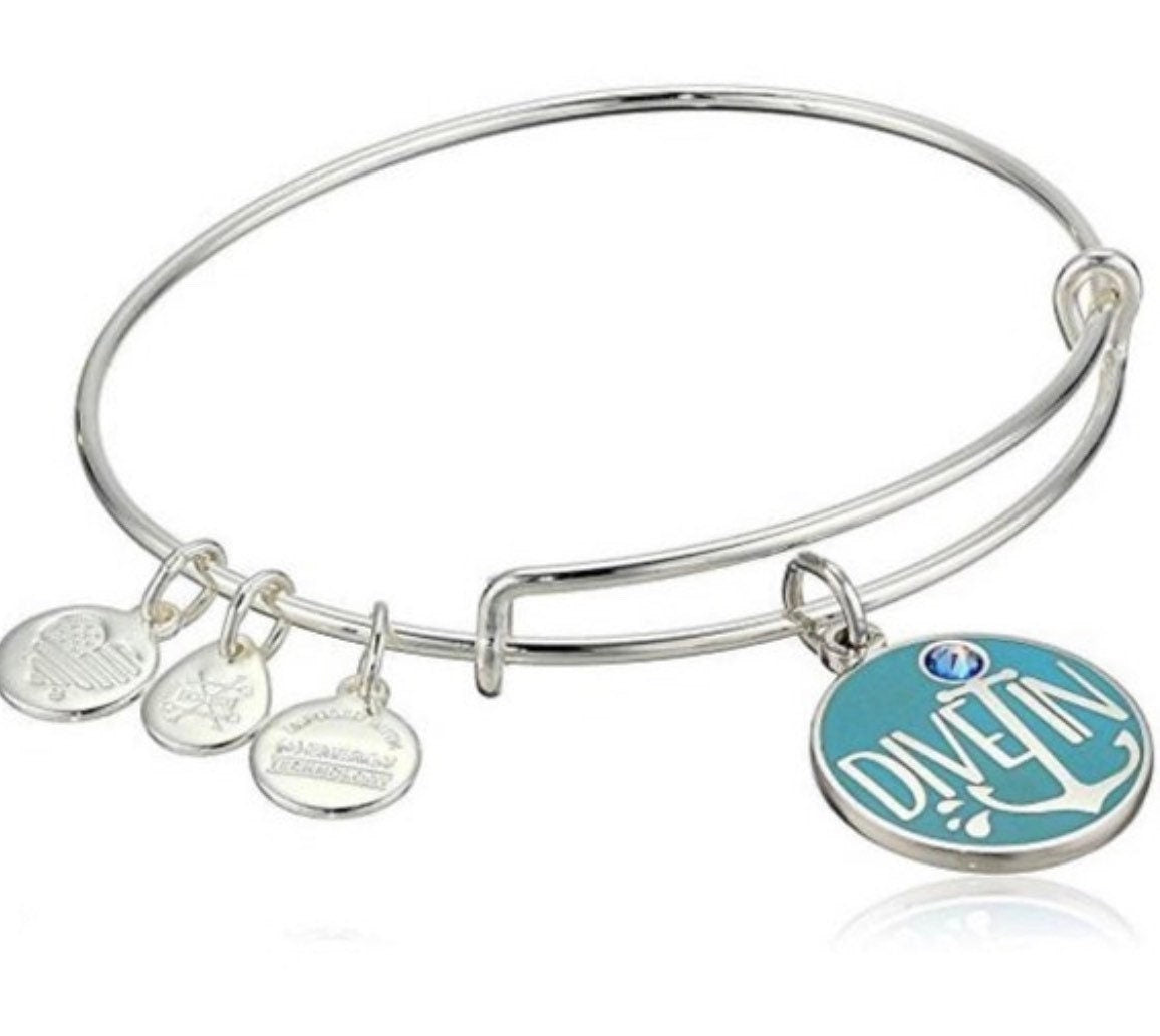 Alex and Ani - Color Infusion - Words Are Powerful, “Dive In” Charm Bangle, Shiny Silver, Swarovski Crystal, Collectable, Gift for Her