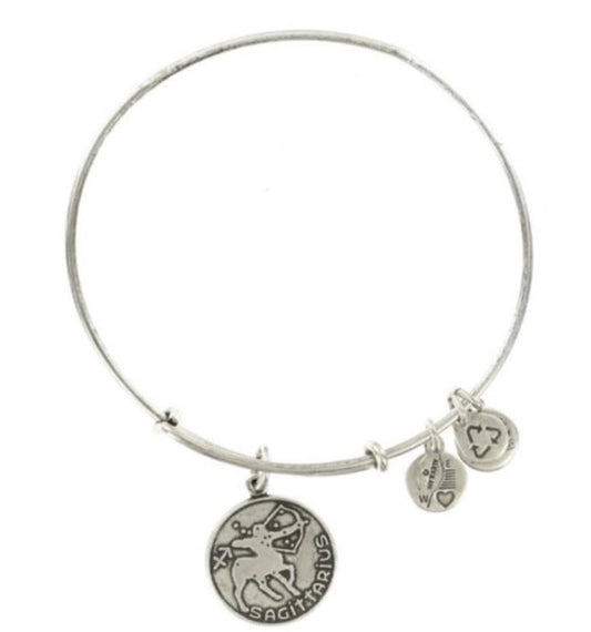 Alex and Ani - Sagittarius Zodiac Charm, 11-22/12-21, Bangle Rafaelian Silver, Stackable, Adjustable, Collectable Bracelet, Gift for Her