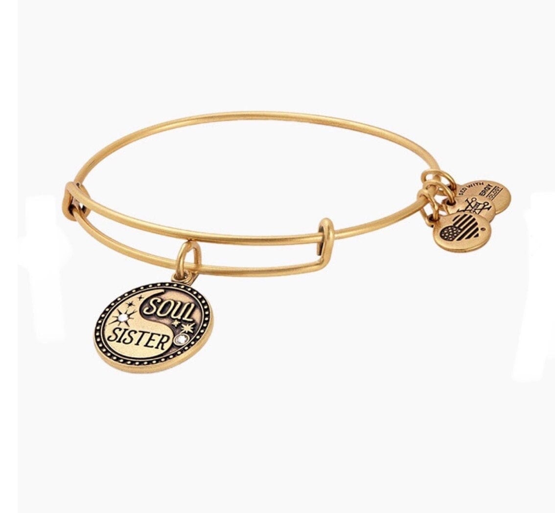 Alex and Ani - Soul Sister Charm, Rafaelian Gold, Collectable Bangle Bracelet, Swarovski Crystal, Family Member, Your BFF, Gift for Bestie