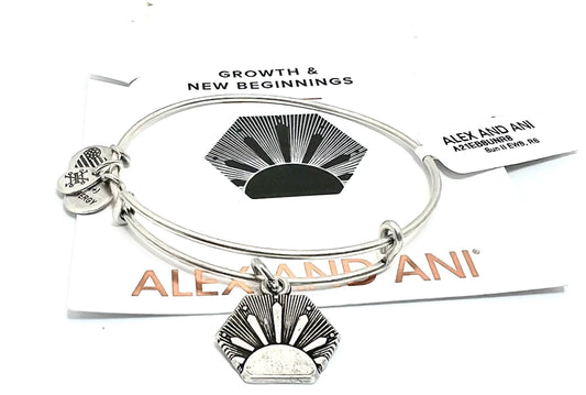 Alex and Ani - Growth & New Beginnings, Sun Charm Bangle Bracelet, Shiny Silver, Stackable, Collectable Bracelet, Gift For Her, NWT + Card