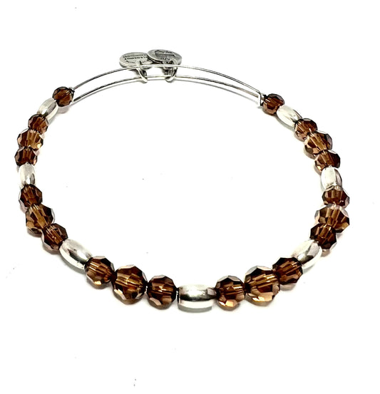 Alex and Ani - Brown Swarovski Crystals and Rafaelian Silver Beaded Bangle, Slide & Adjustable Bracelet, Collectable Gift for Her, NWOT