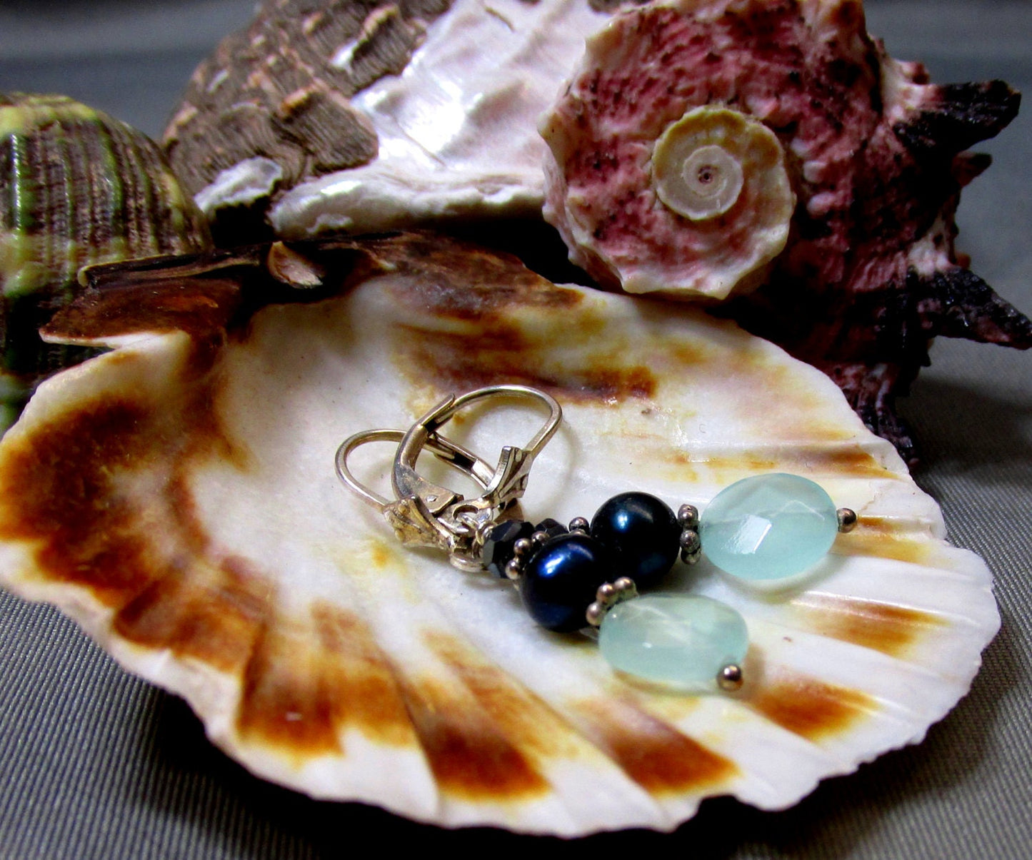 Chalcedony, Peacock Pearl, and Spinel with Sterling Silver Components