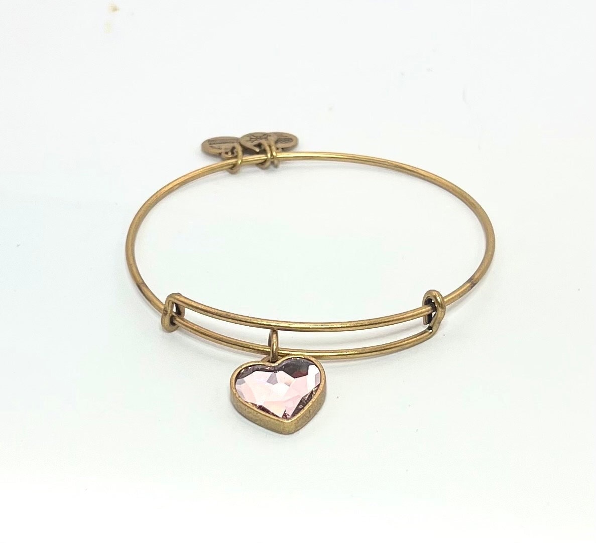 Alex and Ani - Aurora Borealis Pink Swarovski Crystal Heart Love Charm in Rafaelian Gold Bangle Bracelet