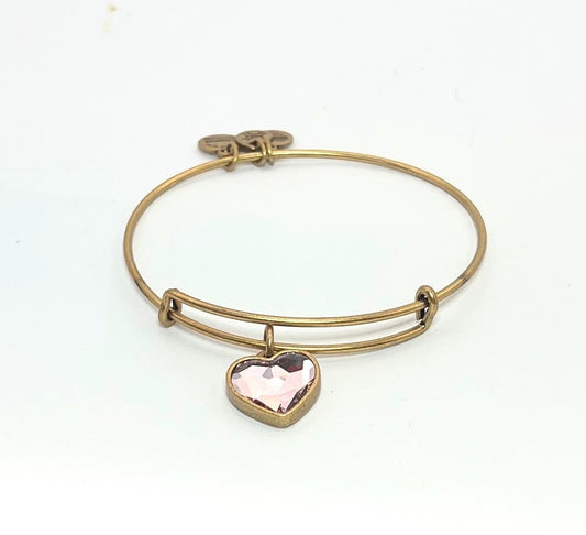 Alex and Ani - Aurora Borealis Pink Swarovski Crystal Heart Love Charm in Rafaelian Gold Bangle Bracelet