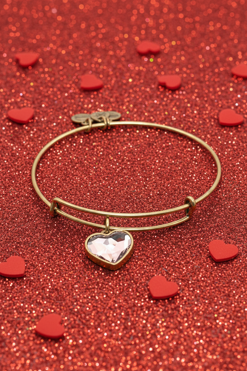 Alex and Ani - Pink Aurora Borealis Swarovski Crystal Heart Bangle Bracelet