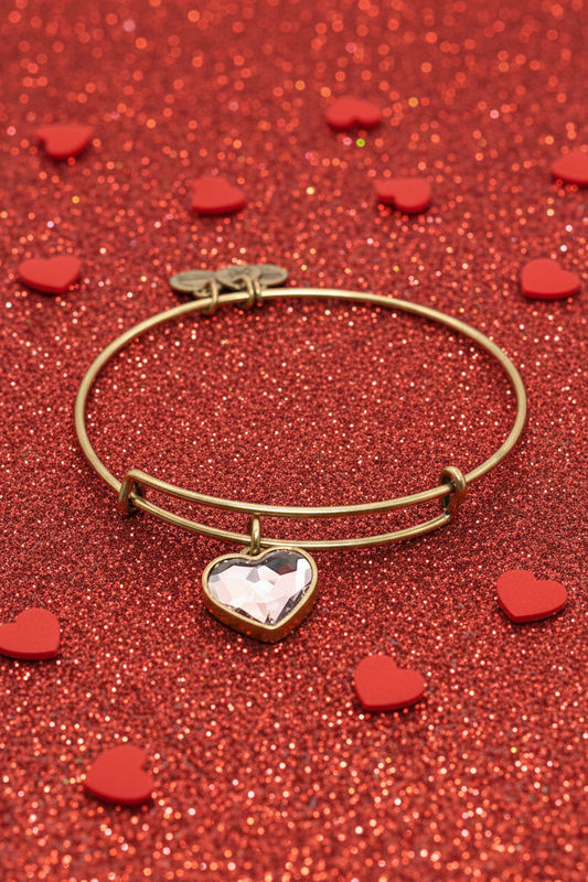 Alex and Ani - Pink Aurora Borealis Swarovski Crystal Heart Bangle Bracelet