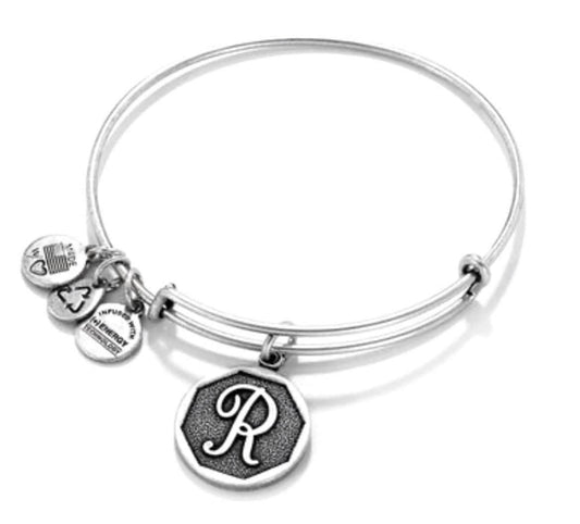 R Initial Bracelet Charm Bangle, Adjustable and Stackable, Rafaelian Gold/Silver, Collectable Gift, Retired Charm