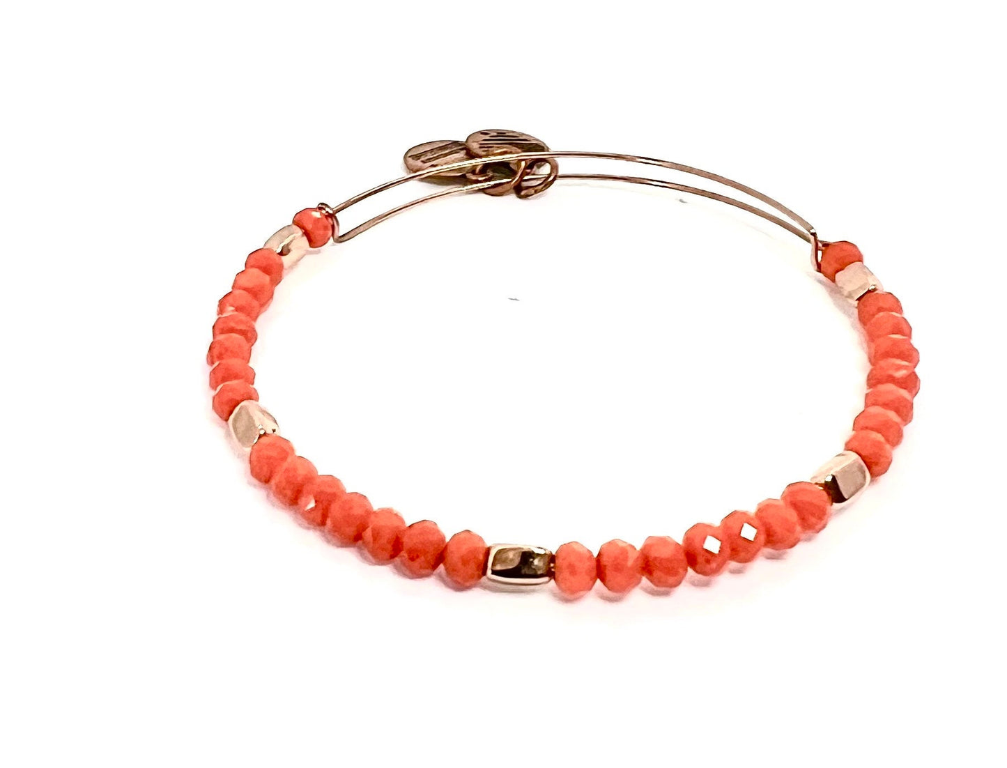 Alex and Ani - Vivid & Bright Orange Crystal Beads with Rafalian Rose Gold Beads, Adjustable, Stackable, Collectable Gift for Her, NWOT