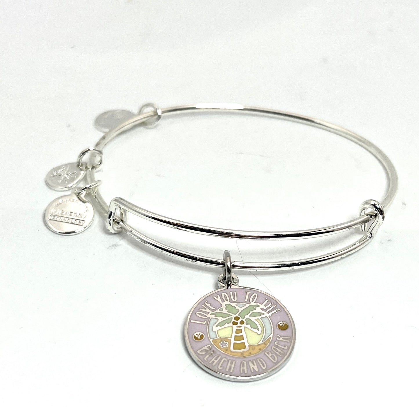 Alex and Ani - ‘Love You To The Beach and Back’ Charm Bangle Shiny Silver, Stackable (from a set) Adjustable, Collectable Gift for Her, NWOT