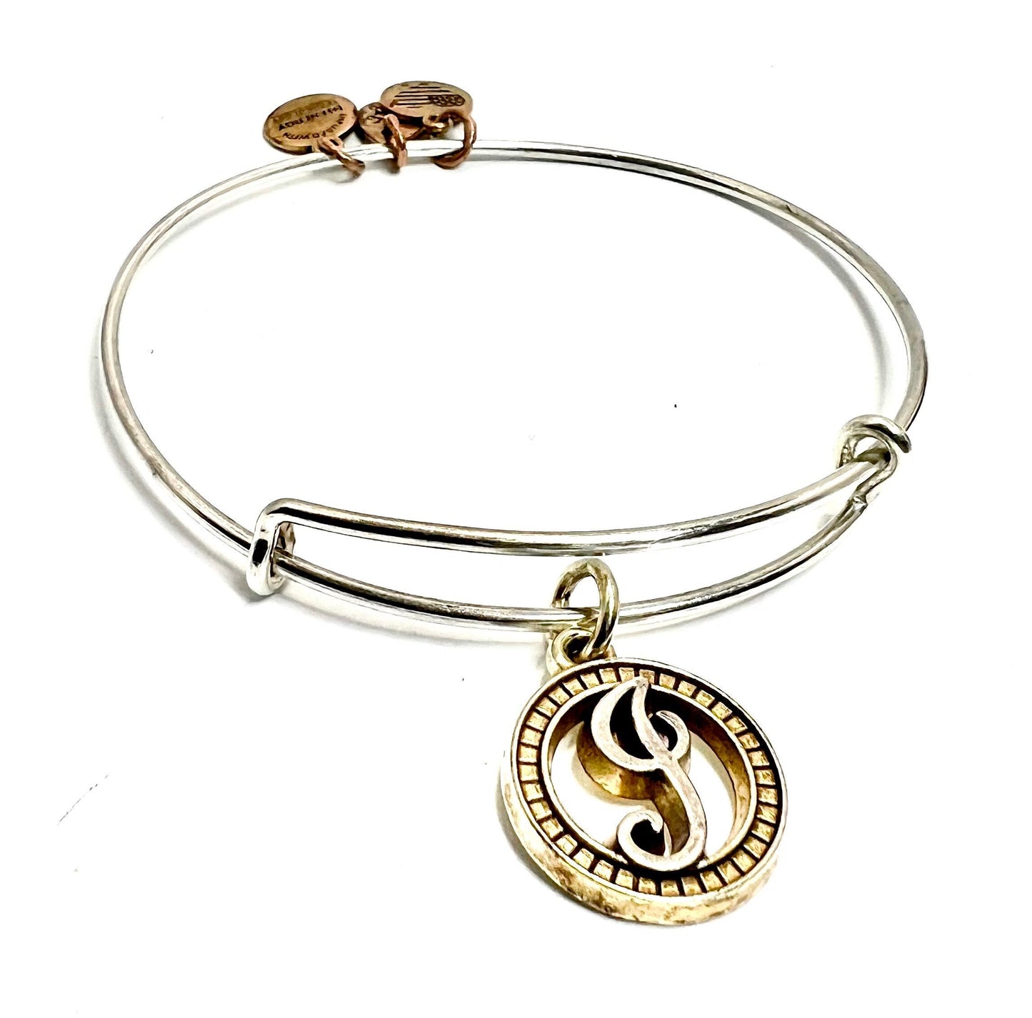 Alex and Ani - Initial “J” Tri-Tone Charm Bangle Bracelet - Rafaelian Gold, Rose Gold and Silver Finish, Collectable Gift for Her,