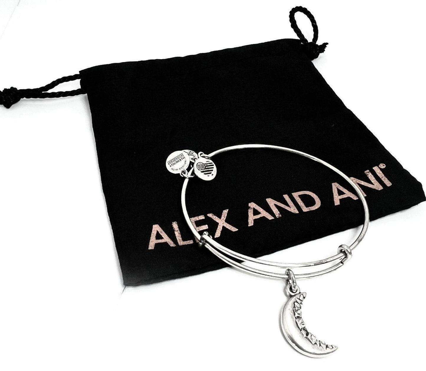 Alex and Ani - Crescent Moon, Rafaelian Silver with Swarovski Crystals, Comes with Black Pouch