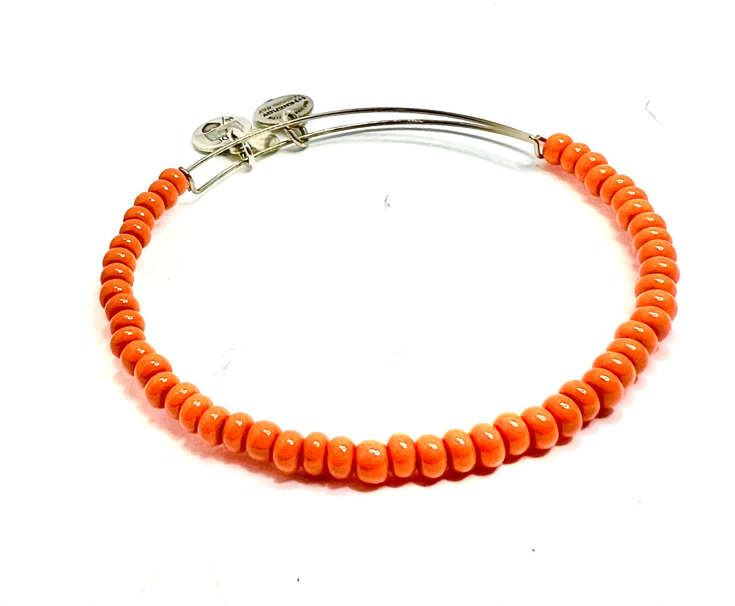 Alex and Ani - Bright Orange Matte Glass Beads on Rafalian Silver, Adjustable, Stackable, Collectable Gift for Her, EUC