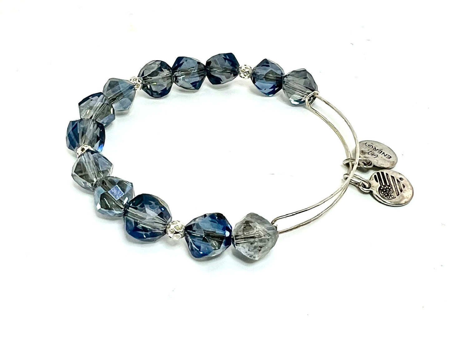 Alex and Ani - Deep Blue AB Swarovski Crystal Beaded Rafaelian Silver, Bracelet, Gently Loved Adjustable, Collectable Gift for Her