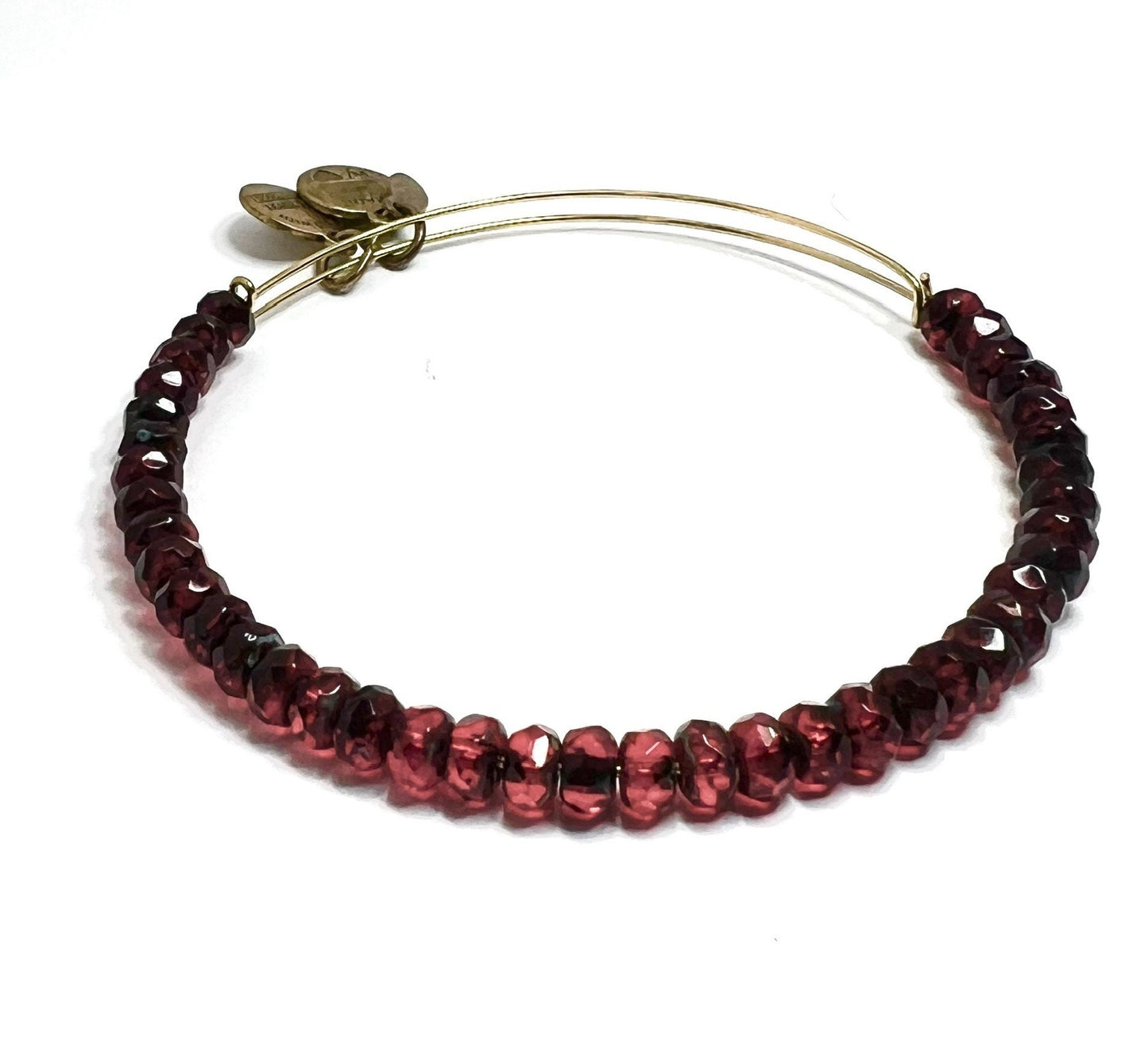 Alex and Ani - Faceted Deep Red With Black Glass Beaded Bangle Bracelet & Rafaelian Gold, Adjustable, Collectable Gift for Her